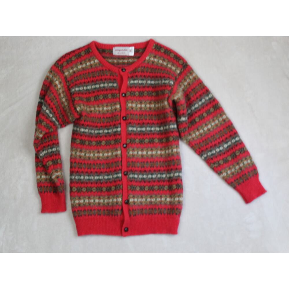 Michael Ross Cardigan Womens XS Red Fair Isle Hand Framed Wool England Heritage
